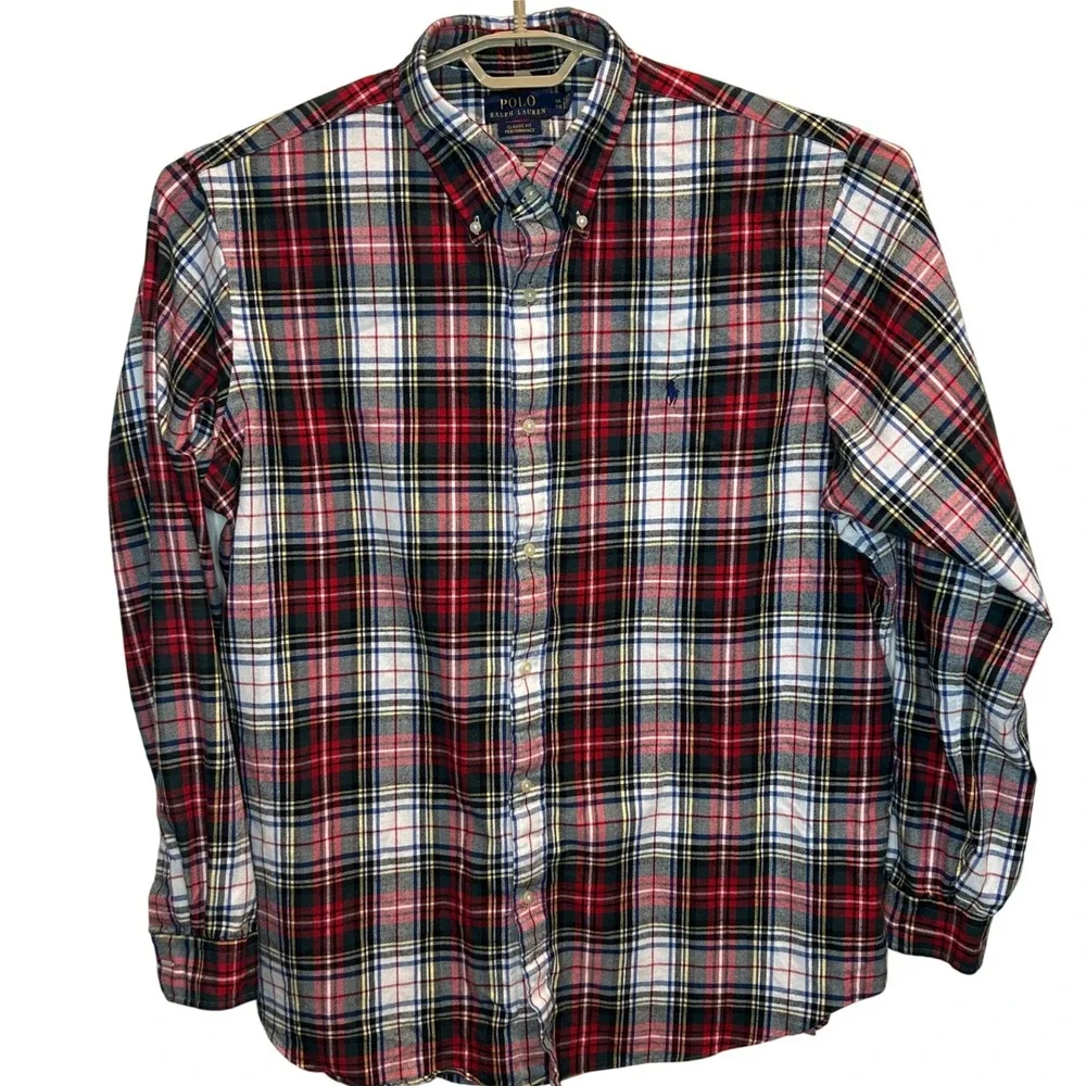 Polo Ralph Lauren Button Down XXL Mens Multi Color Plaid Flannel Performance
